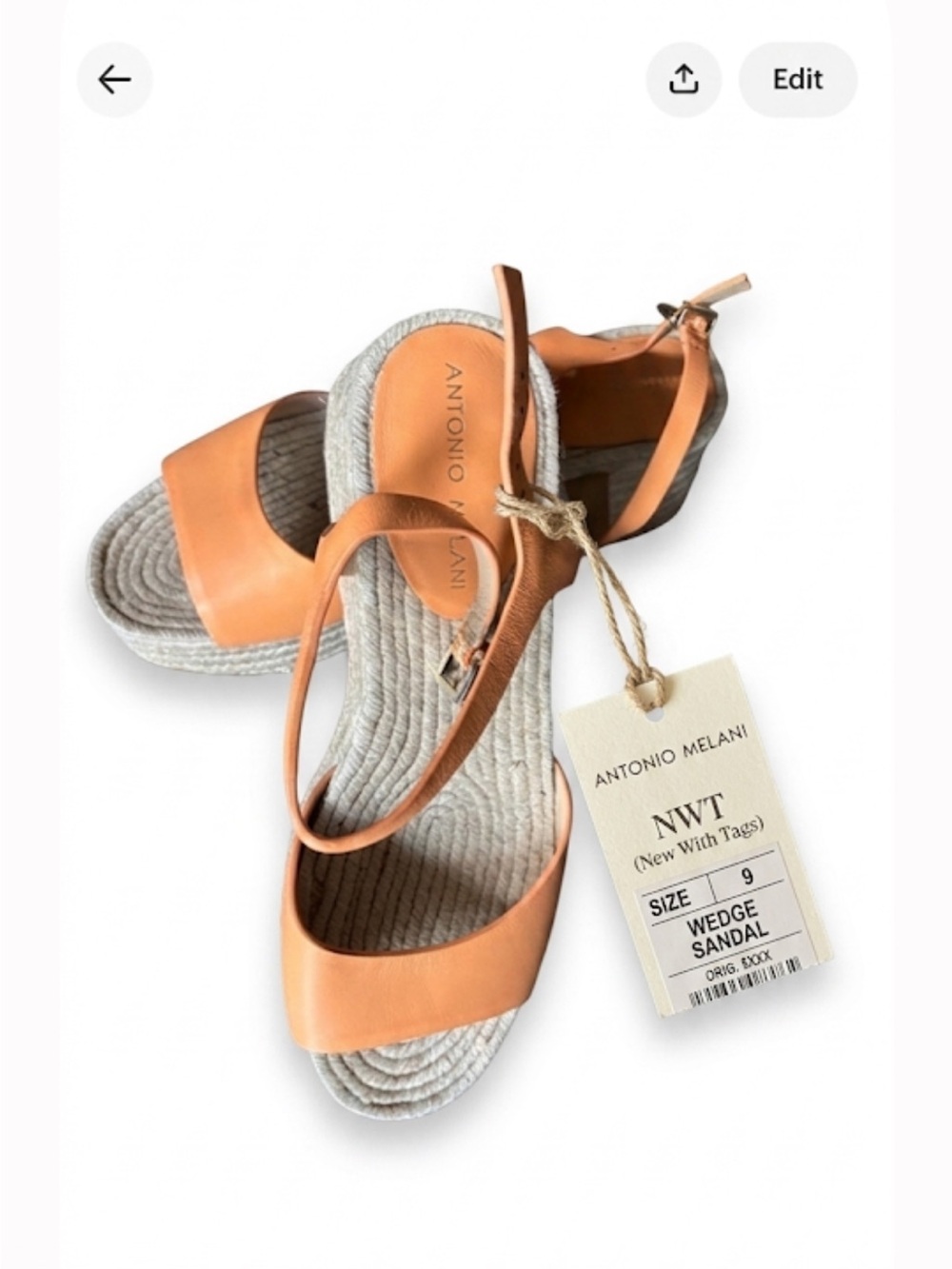 ANTONIO MELANI Orange Leather Espadrille Wedge Sandals